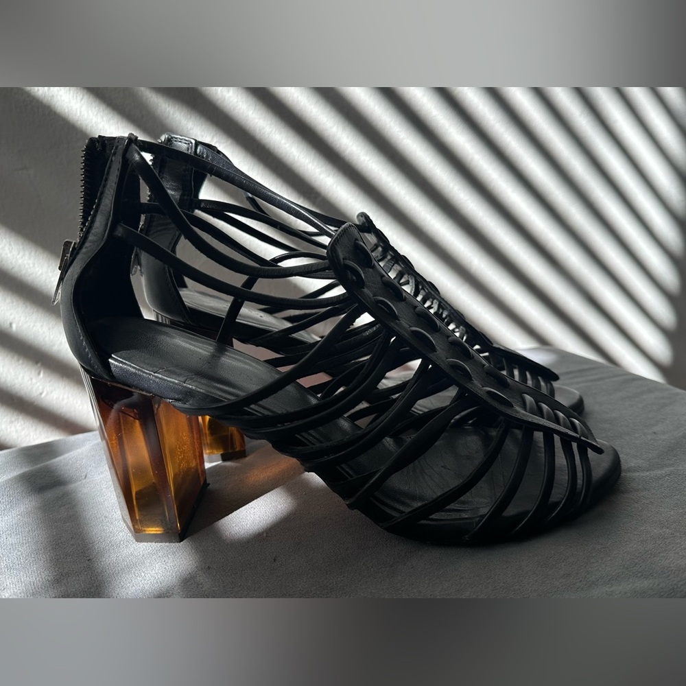 All Saints leather strappy heeled sandal - sz 39
